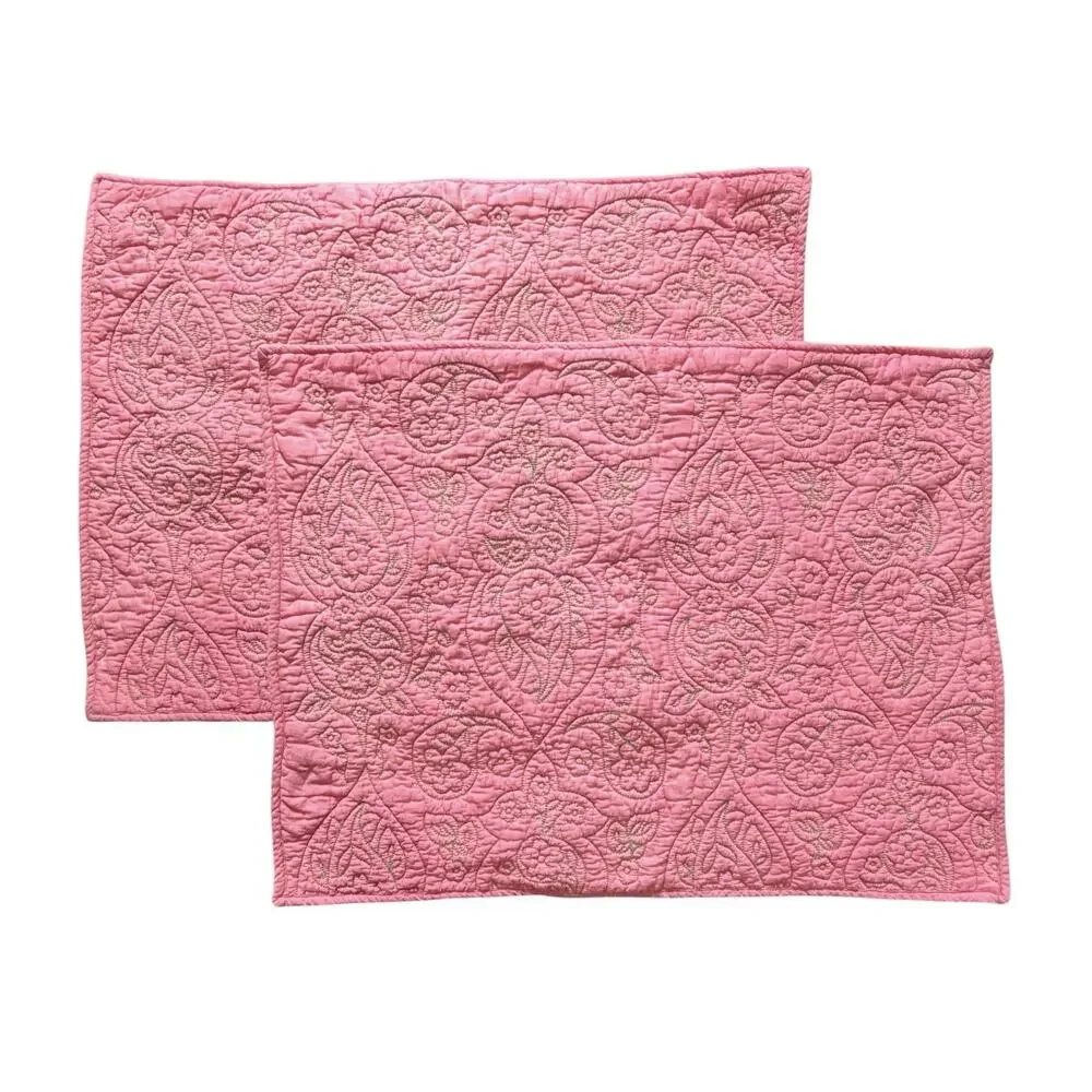 Pottery Barn Kids Pillow Sham Pink Green Paisley Quilted 2 Standard Reversible